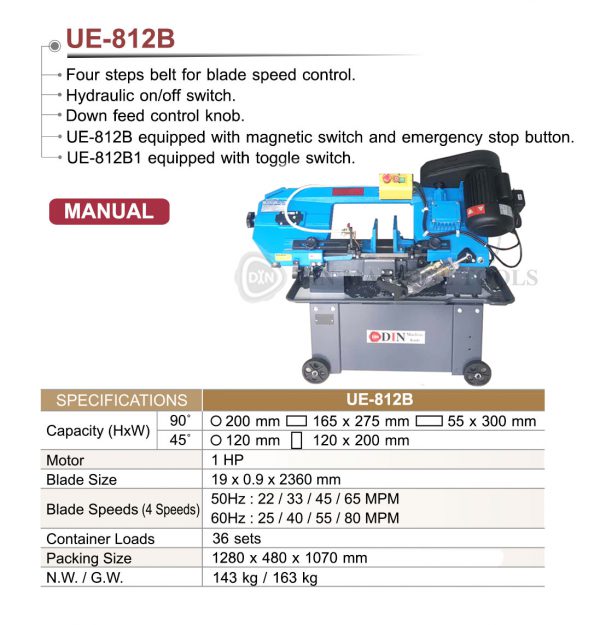 UE-812B เครื่องเลื่อยสายพาน 8นิ้ว เครื่องเลื่อยไต้หวัน "DIN MACHINE" บริษัทมีบริการหลังการขายตลอดอายุการใช้งาน มีอะไหล่จากโรงงานพร้อมจำหน่าย