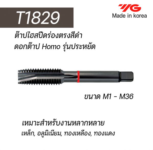 ต๊าป HSS ร่องตรง T1829 (สีดำ) "YG" สินค้าคุณภาพจากเกาหลี เหมาะสำหรับการใช้งานทั่วไปทั้งเหล็กหล่อ เหล็ก สแตนเลส ราคาประหยัด